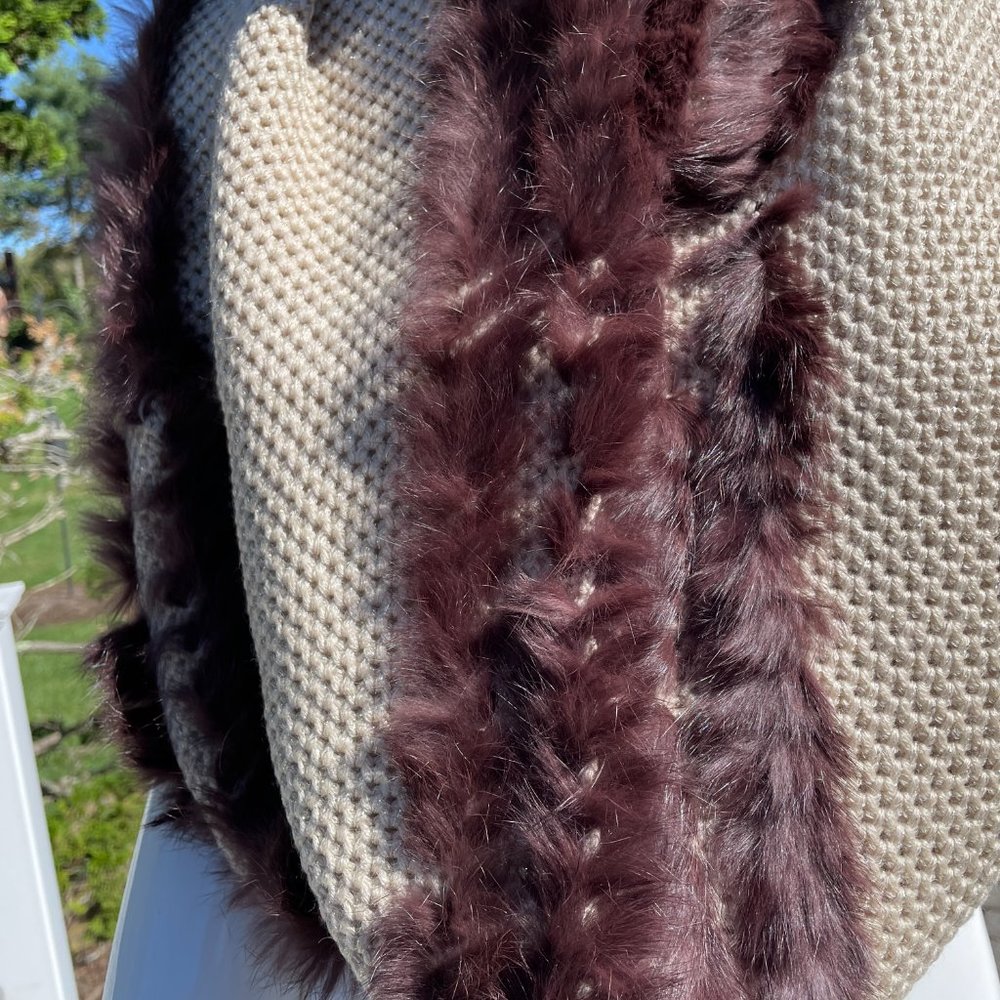 LA FIORENTINA 100% GENUINE RABBIT FUR INFINITY CAMEL & BROWN GOLD METALLIC SCARF - Picture 9 of 13